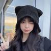 Bear hat women's autumn and winter warm ear protection knitted hat big head circumference show face small bucket hat