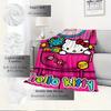 For Candy, Pocket, HelloKittyAnime-Themed Flannel Blanket, Glam Style, Digital Print, All-Season Comfort, Tear-Resistant, Knitted Craftsmans