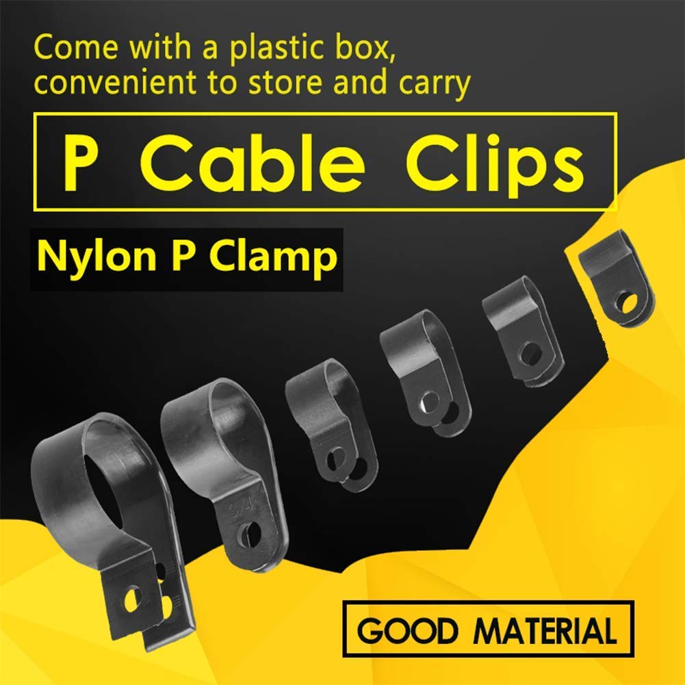 200Pcs  Nylon Plastic R-Type Cable Clamps 3/16" 1/4" 3/8" 1/2" 3/4" 1" Clips Fasteners Assortment for Cable