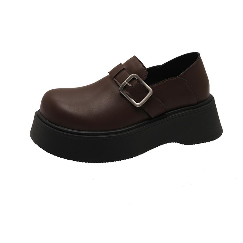 

Модные туфли-лодочки из натуральной кожи на толстой подошве 2025 новый стиль в британском стиле, обувь из маленькой кожи двойного ношения, лоферы женские 35 коричневый