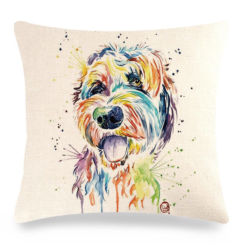 Creative Hand-Drawn Colorful Pet Dog Digital Printing Short Plush Pillow Covers For Car Sofa Office Cushion Cover Home Goods