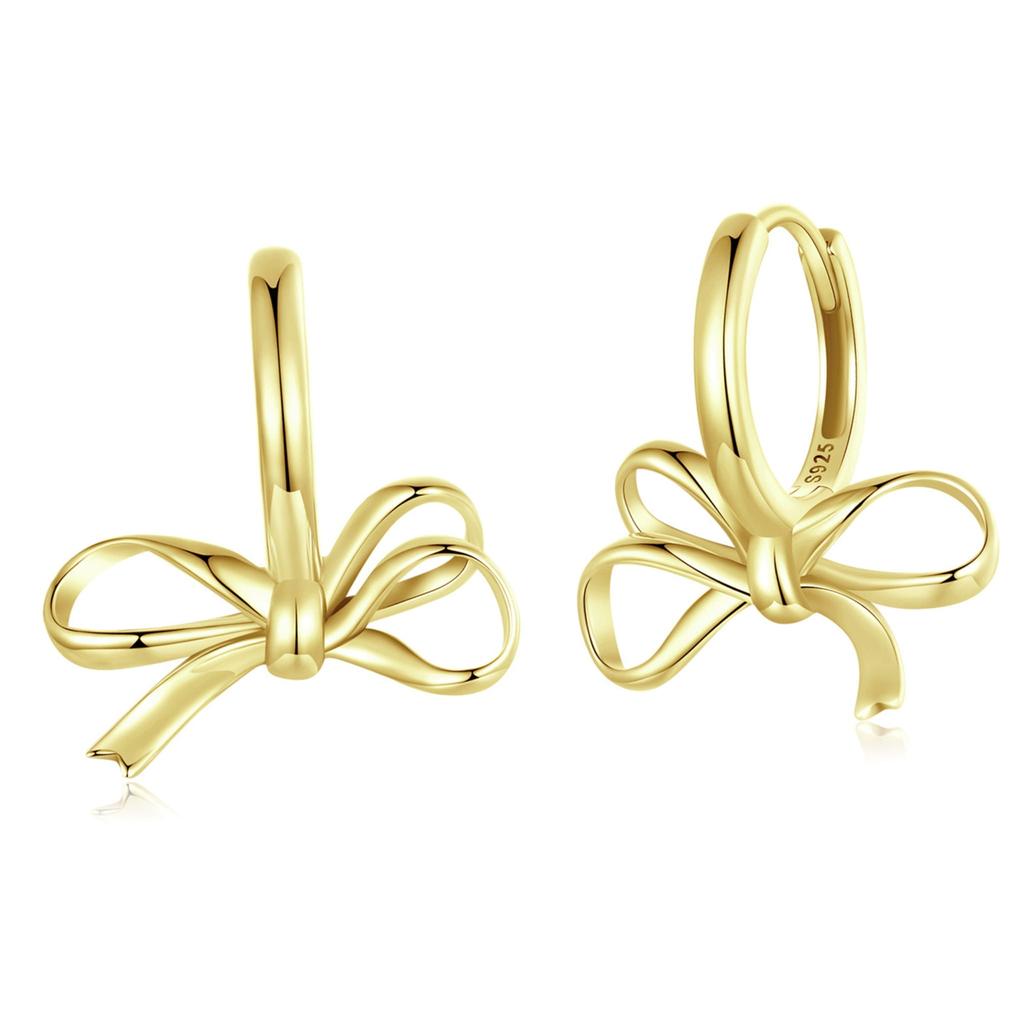 Silver earrings with bows, gold-plated hoops, 925 silver clasps