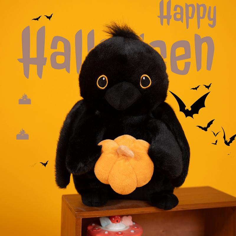 Cute Crow Holding Pumpkin Plush Toy Fluffy Cartoon Animal Stuffed Doll Home Decor Gifts For Boys