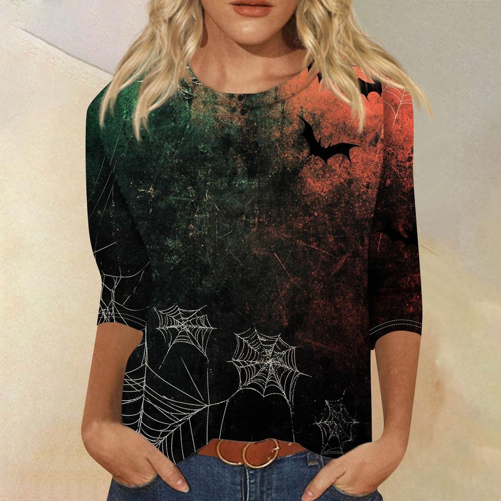 Women's Fashion Casual Round Neck 3/4 Sleeve Loose Printed T-Shirt Ladies Top
