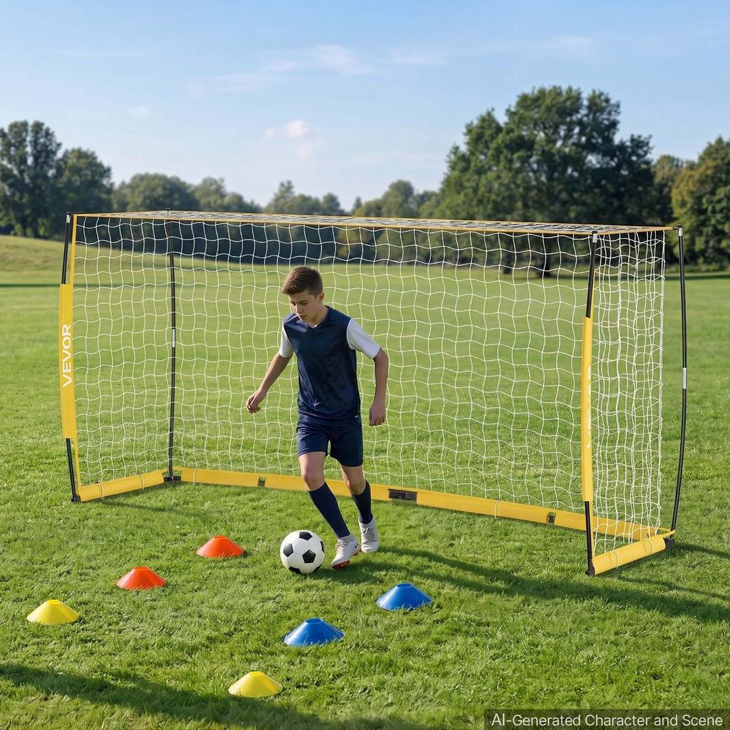 Soccer Goal 3.6 x 1.8 m Soccer Net for Backyard Collapsible Base Yellow, Portable & Quick Setup, with Metal Base, Carry Bag, Ground Stakes, for Youth