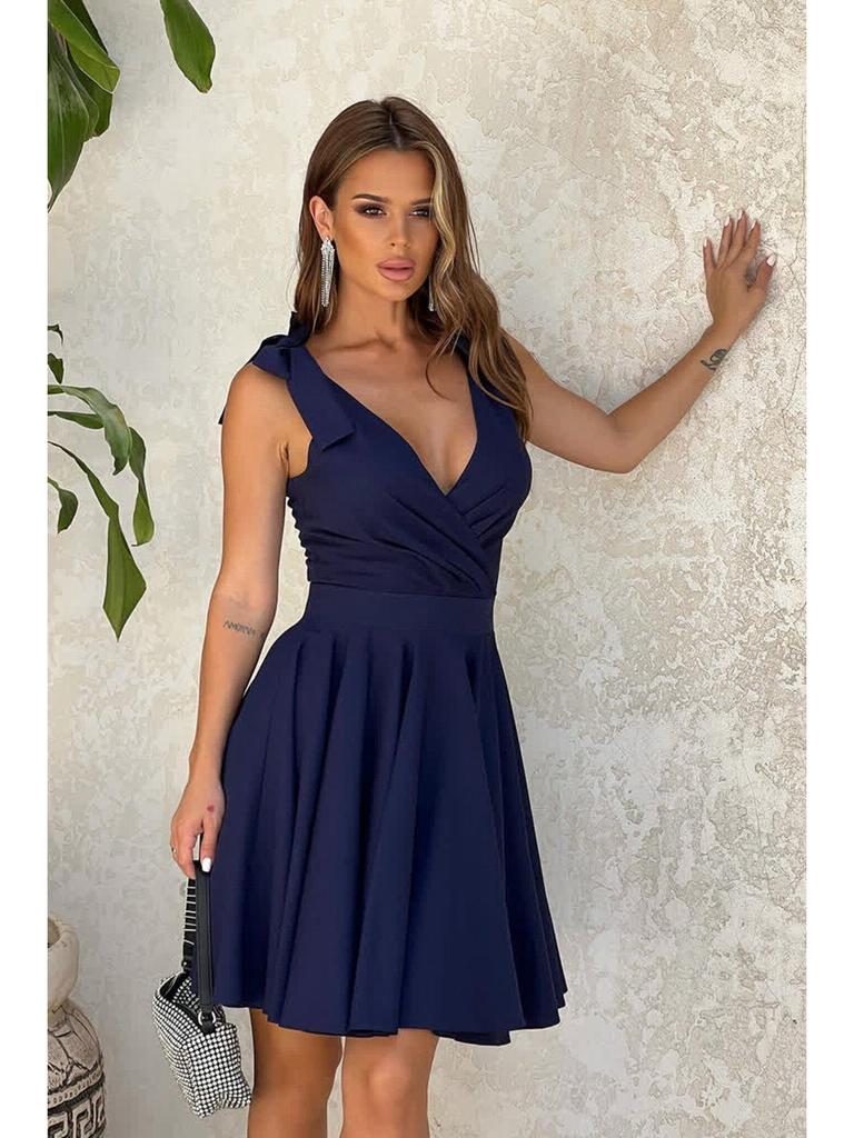 2024 European & American Women's Summer Bowknot V-neck High-waisted Dress