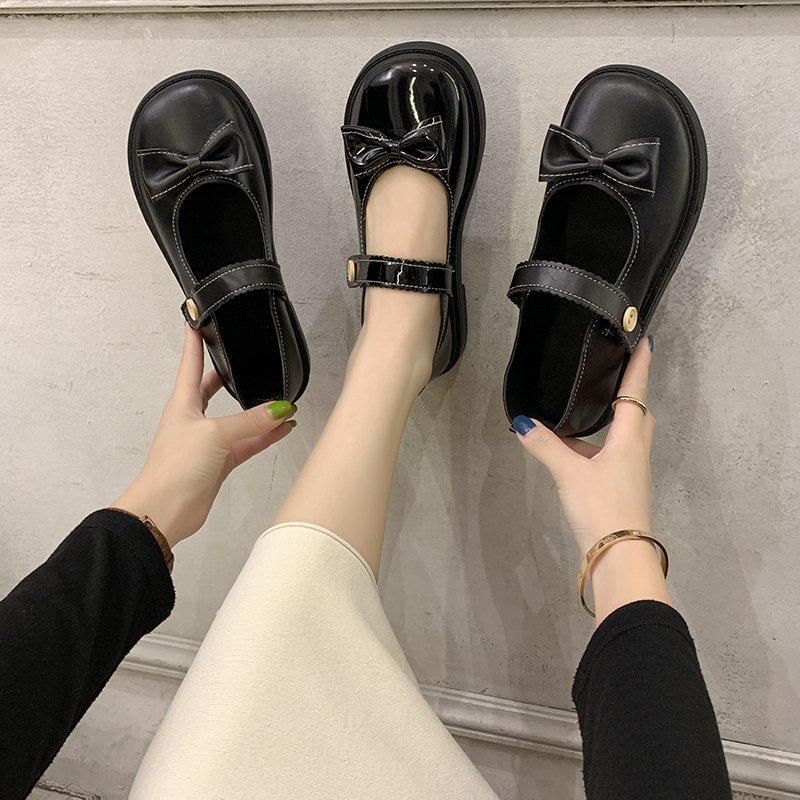 Fashion 2024 Spring Autumn New Lovely Pumps for Woman Round Toe Low Heel Mary Janes Shoes with Butterfly-knot Comfortable for Daily