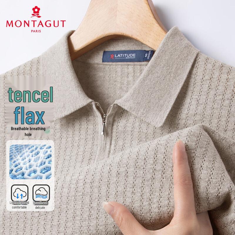 MONTAGUT Men s Tencel Linen Blend Breathable Jacquard Polo Shirt 56