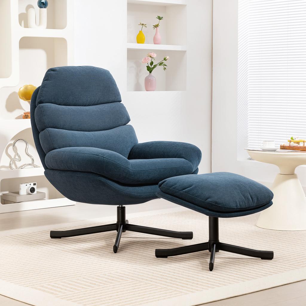 Recliner Chair with Ottoman, Lounge Chair with Chenille Fabric, Modern TV Chair, 78 X 93 X 100 Cm, Blue