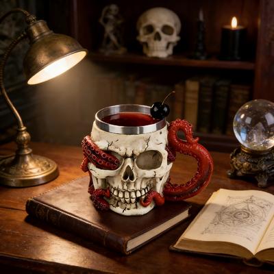 Totenkopf Oktopus Edelstahlbecher Gotischer Whiskey Bierbecher für Halloween Bar Club Party Personalisierte Haushaltsgetränke Feiertagsgeschenk