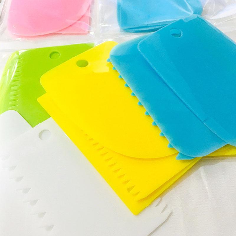 Three-Piece Plastic Dough and Cake Scraper Set for Baking and DIY Decorating