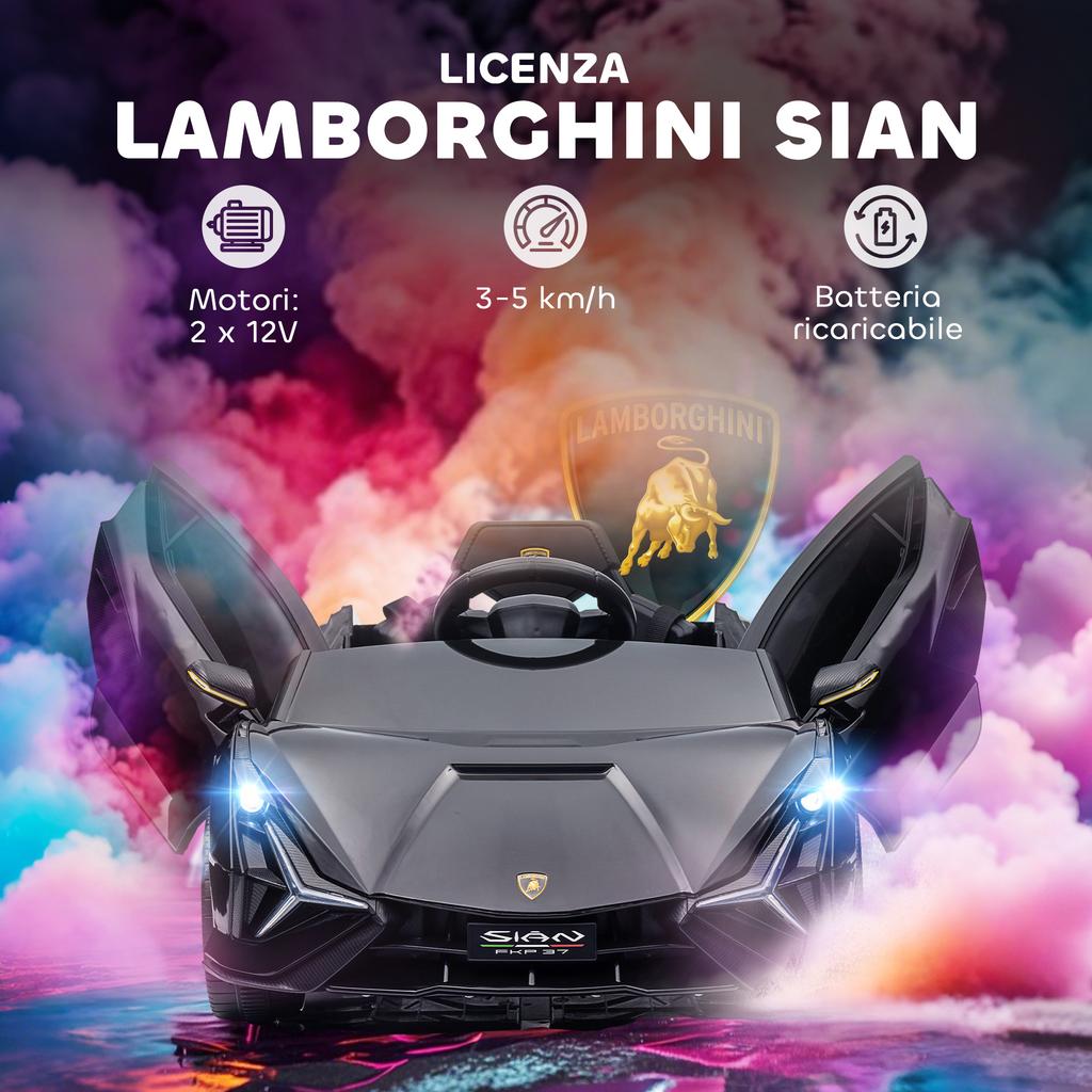 Auto Elettrica Giocattolo per Bambini 3-5 Anni Lamborghini 12V con Telecomando e Velocità 3-5km/h, Nera