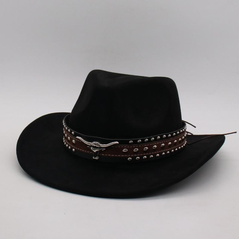 

Western Minority Woolen Cowboy Hat Men And Women Couple Hat Woolen Visor Hat one size fits all [j peach cow]