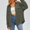 Women's Pocket Blouse Solid Color Casual Loose Long Sleeve Top