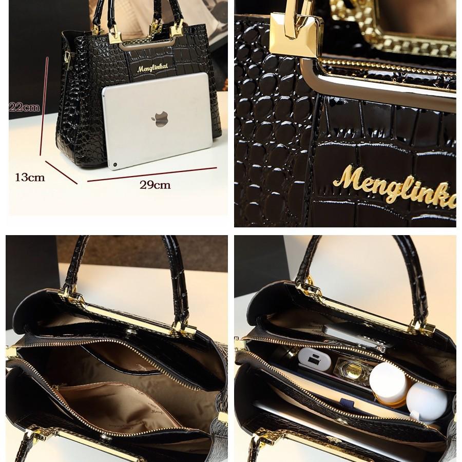 Summer 2024 Shiny Crocodile Pattern Women's Handbag - Light Luxury Style for Middle-Aged Moms