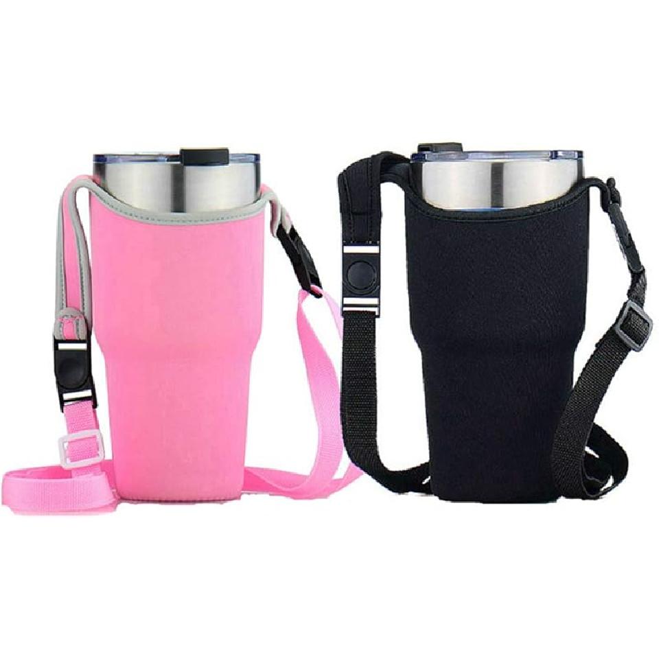 

Набір з 2 тримачів для склянок, неопреновий чохол для склянки з ручкою для перенесення, чохол-переноска для пляшки води, підходить для YETI Rambler Ozark Trail Rtic та Black and Rose - with Str