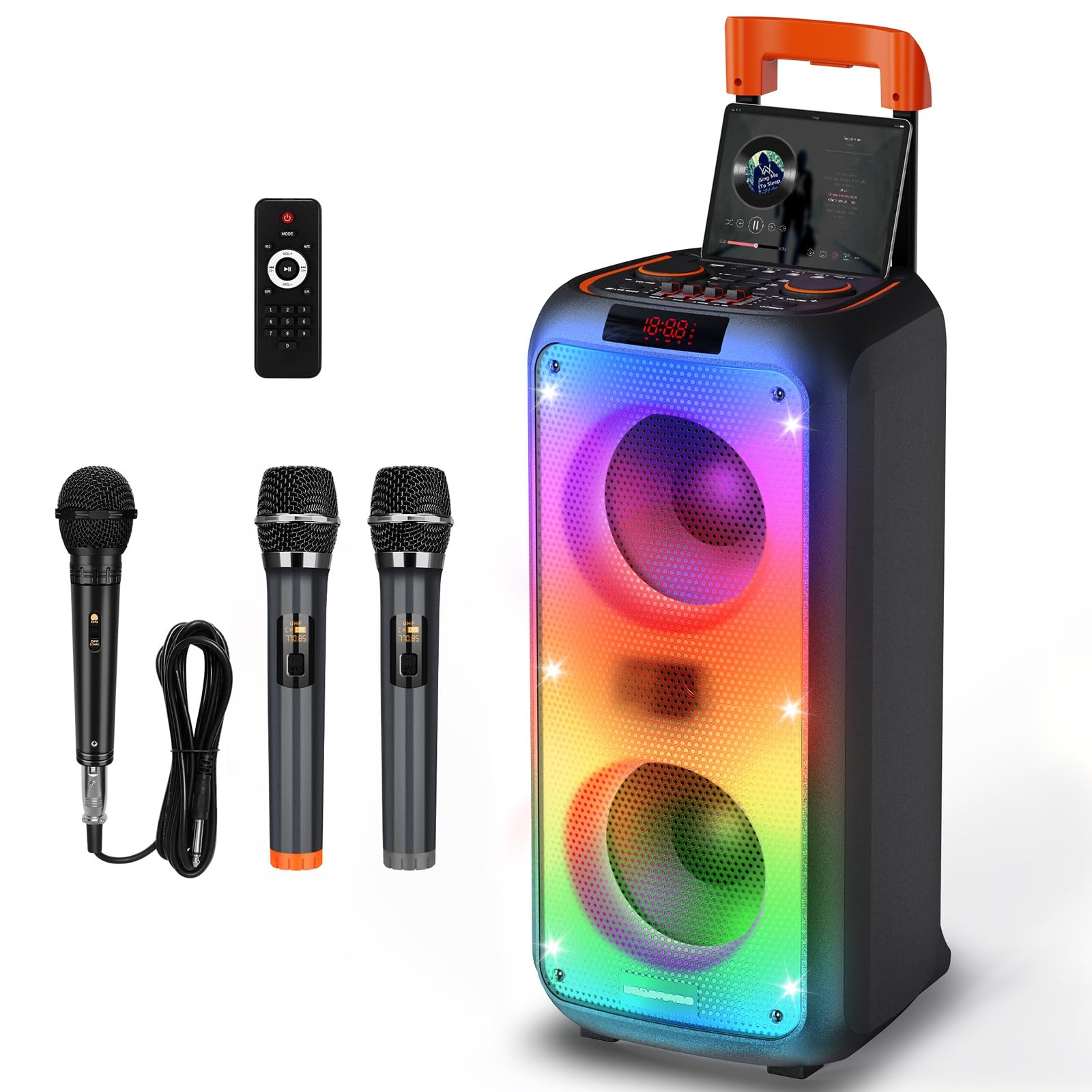 

Karaoke Set, Home Wireless Microphone, Speaker Set, Loudspeaker, Rechargeable, 8000mAh Large Capacity, Pick Power 600W, Compatible with TFUSBAUX, LED