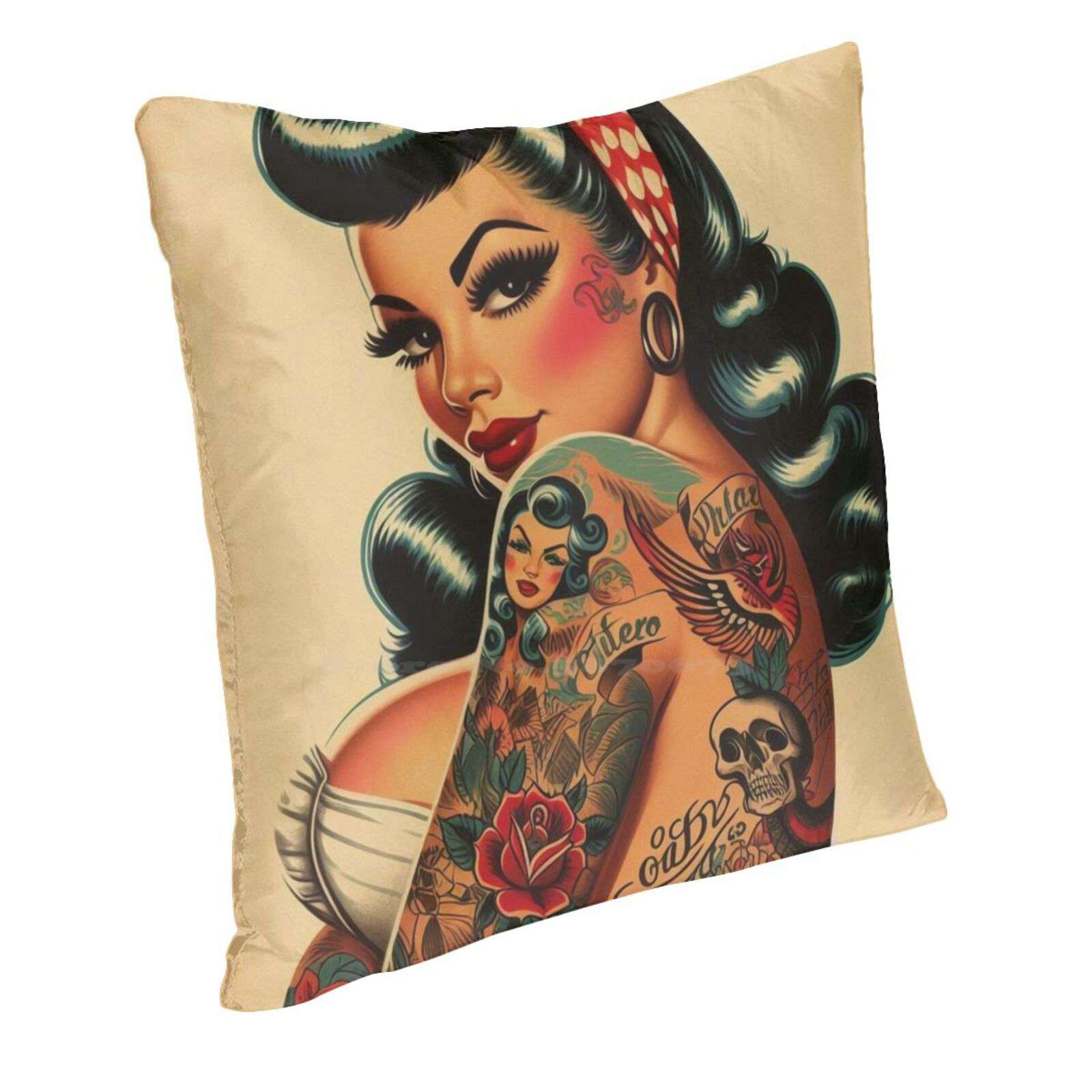 Old School Tattoo Pin - Up Home Sofa Car Cushion Cover Pillowcase Up Girl Up Woman Cute Up Beauty Up Retro Up Inked Up Tattoo Up Peach skin 18*18(CM)-1Pcs