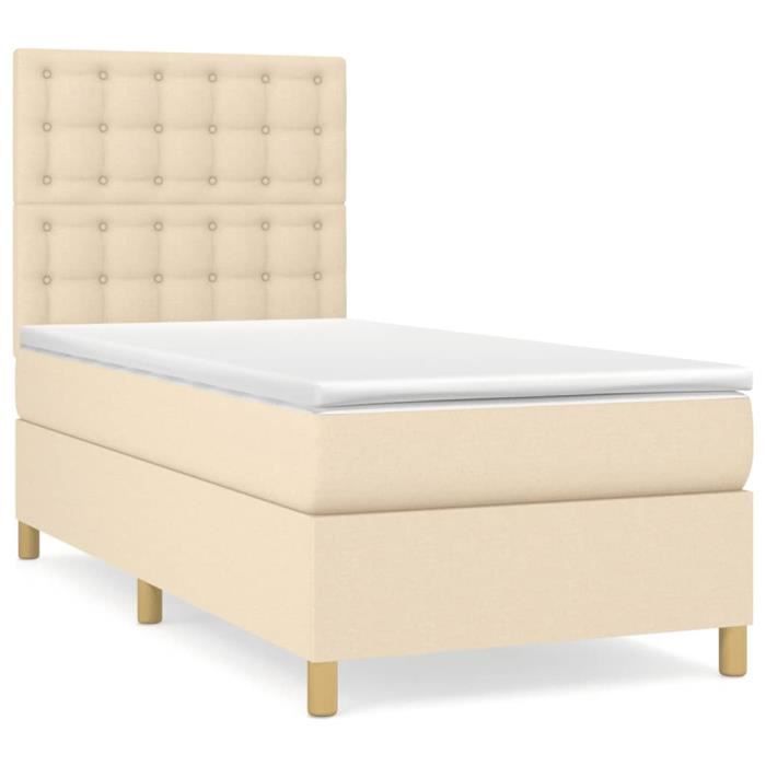 3142622 vidaXL Divan Bed and Mattress Cream 90x190 Cm Fabric