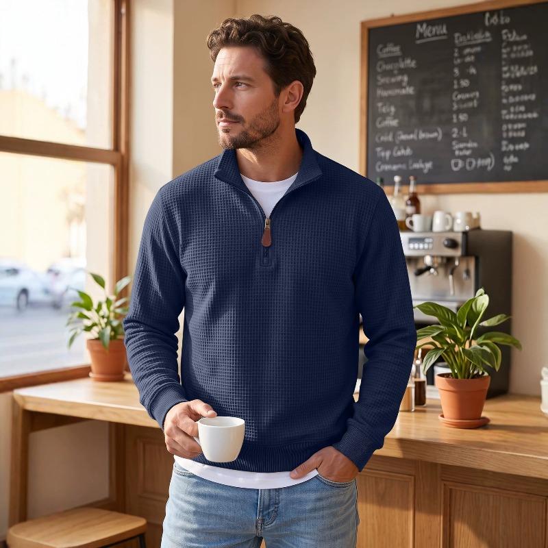Men's Half-Zip Stand Collar Knit Pullover Casual Sweatshirt.