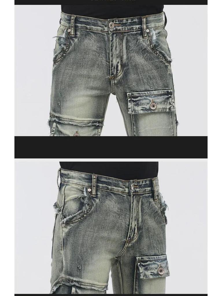 Men's Trendy Slim-Fit Stretch Jeans - Retro Motorcycle Style Skinny Work Pants for Spring and Autumn