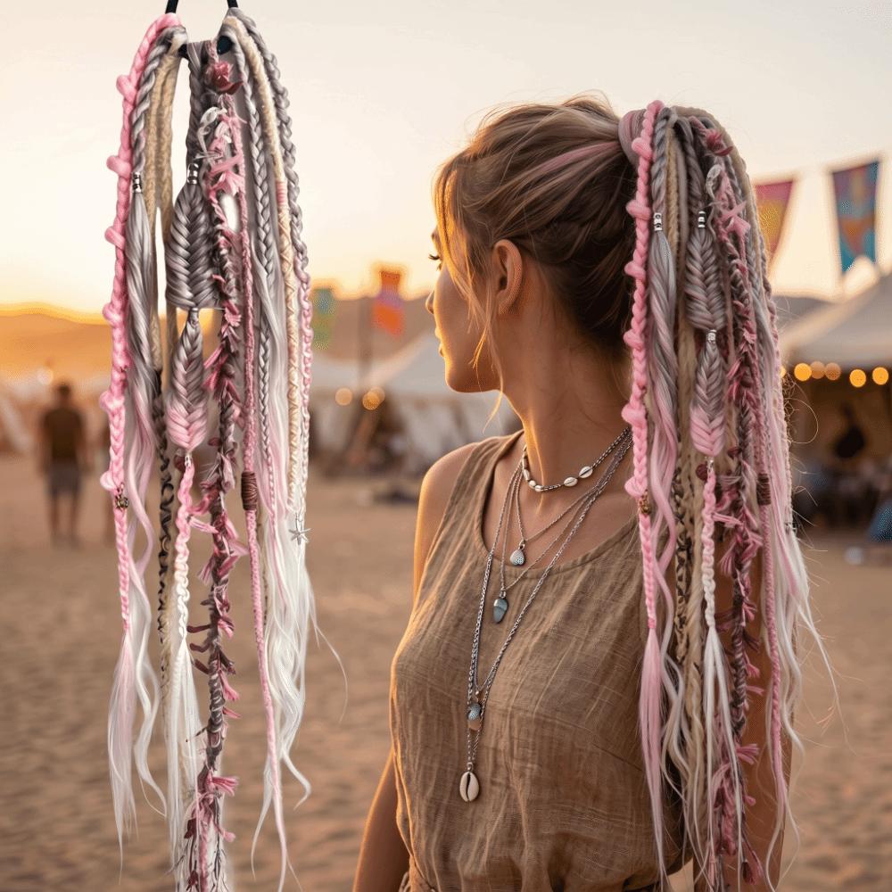Ombre Textured Dreadlock Ponytail 24Inch Twist Braid Hairpiece Boho Women's Braided Wigs for Women