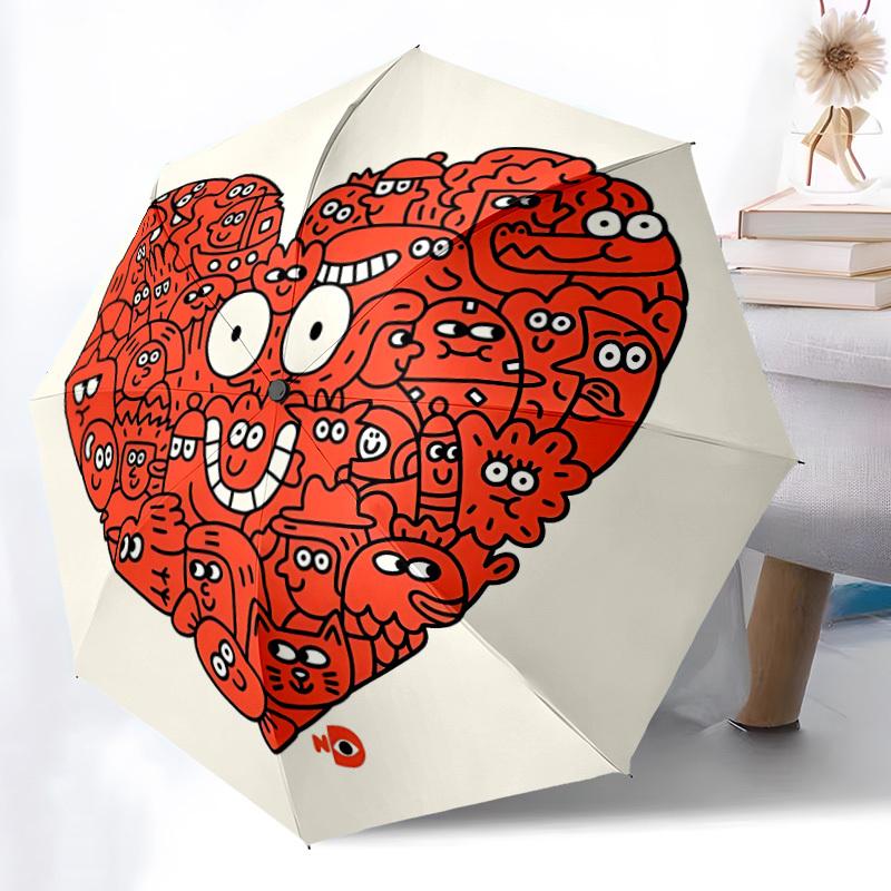 1pc Heart Characters Automatic Open/close Umbrella, 8-Rib sturdy structure, Auto Folding/Opening, Portable Travel Umbrella for Women,099