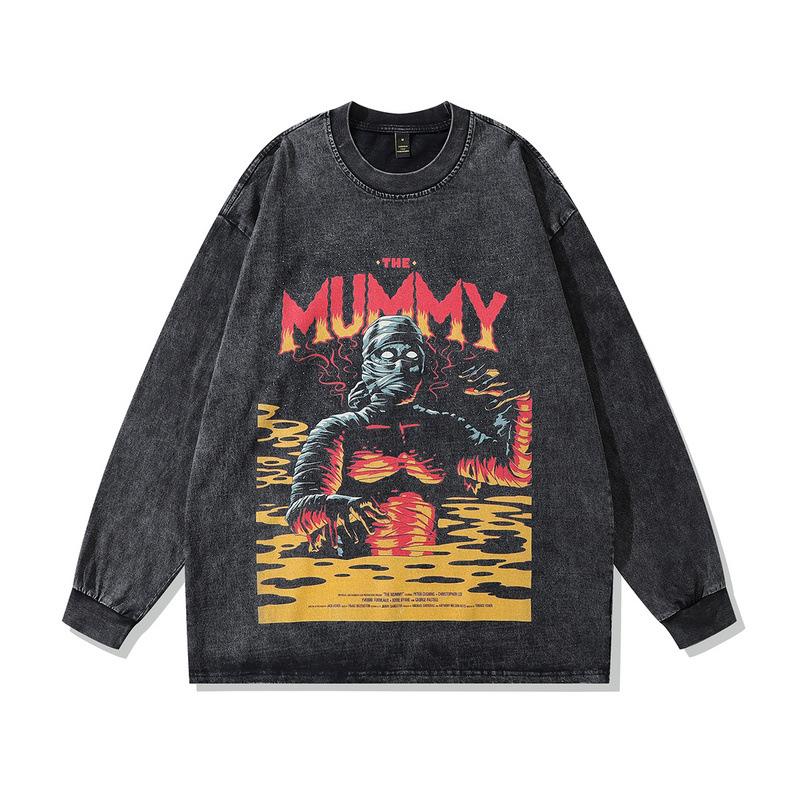 Harajuku Street Retro Trendy Brand Washing Water Old Long-Sleeved T-Shirt Men And Women Oversize Hip-Hop Couple Top