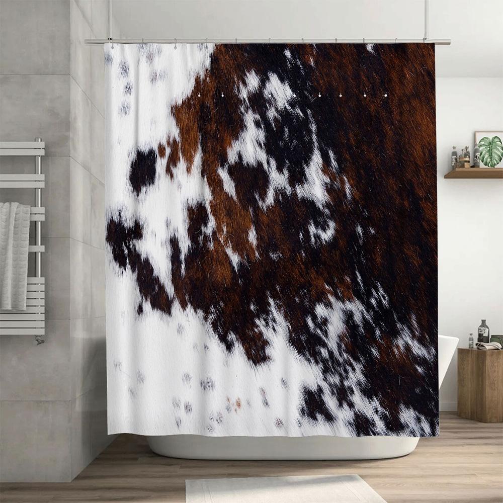 Cow Print Shower Curtain Farmhouse Decor Waterproof Bathroom Fabric Vintage Western Cowhide Backdrop Shower Liner