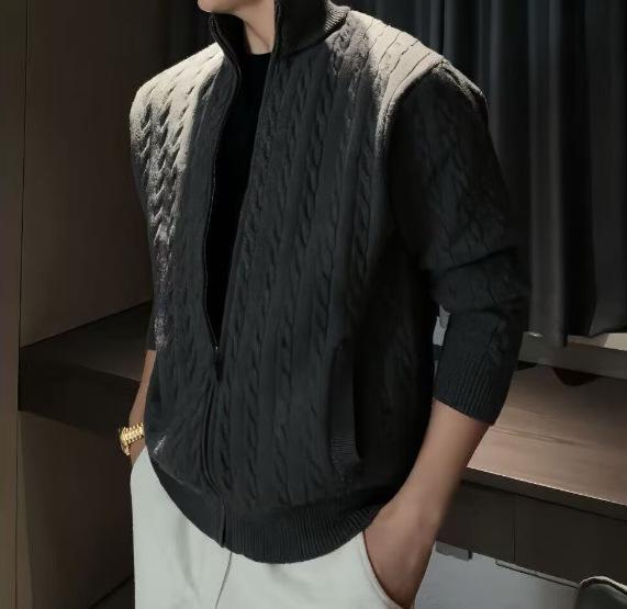 

Men s Trendy Autumn Cable Knit Jacquard Embossed Stand Collar Cardigan Jacket M сірий колір