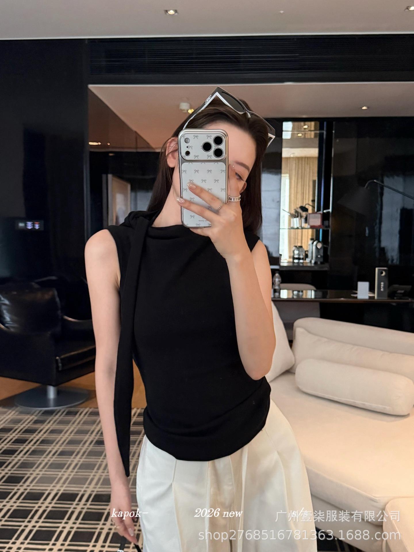 

Thirteen Rows [KAPOK] Spring Casual Retro High Neck Lace-Up Slimming Sleeveless Vest 26114 Small грязно-белый