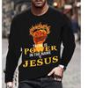 Christian Letter Pattern JESUS Vintage Men's T-Shirt Long Sleeve Crew Neck 3D Printed T-Shirt Sports Oversized Men Clothing