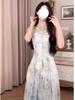 French retro oil painting style temperament neck suspender dress autumn new