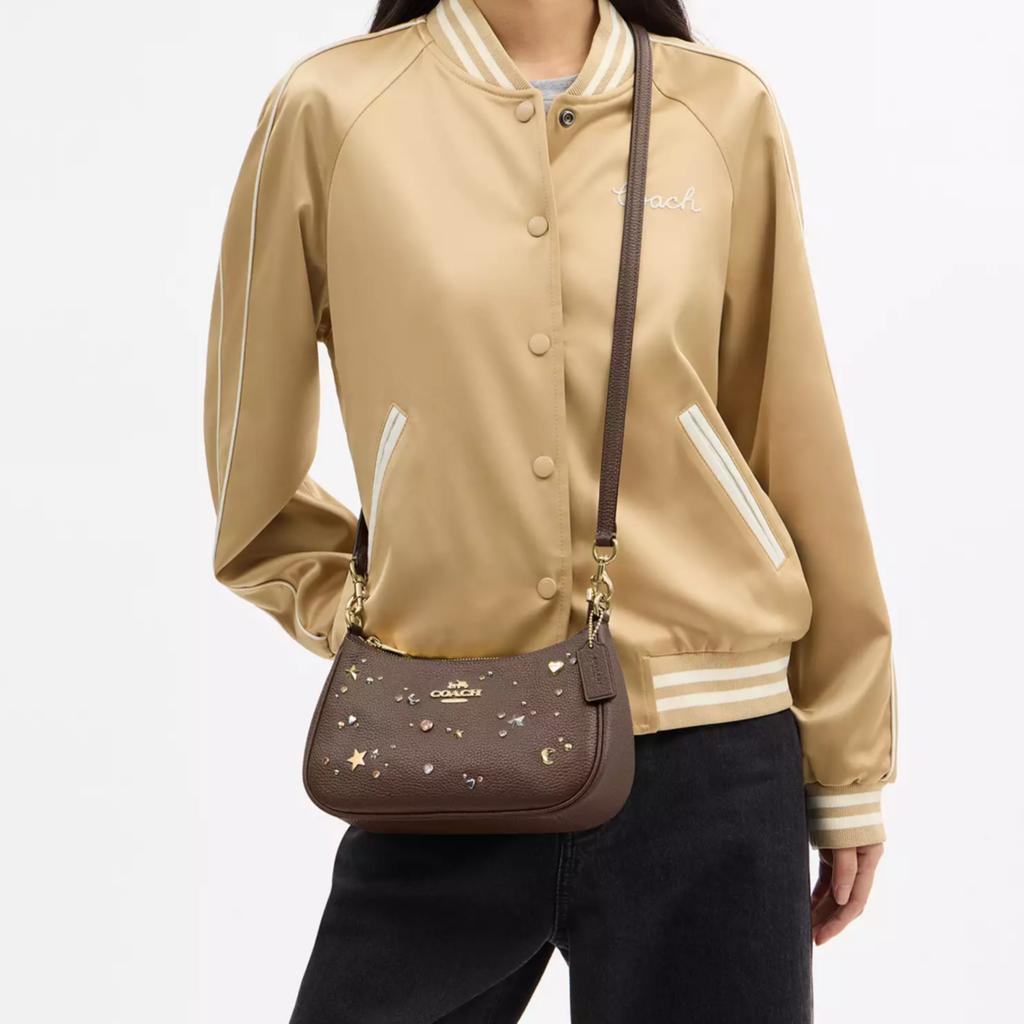 Coach Teri 24 Removable Shoulder Strap Star And Moon Decoration Hammered Leather Shoulder Bag Medium Women Shoulder Bag Brown CCZ99-IMV2R