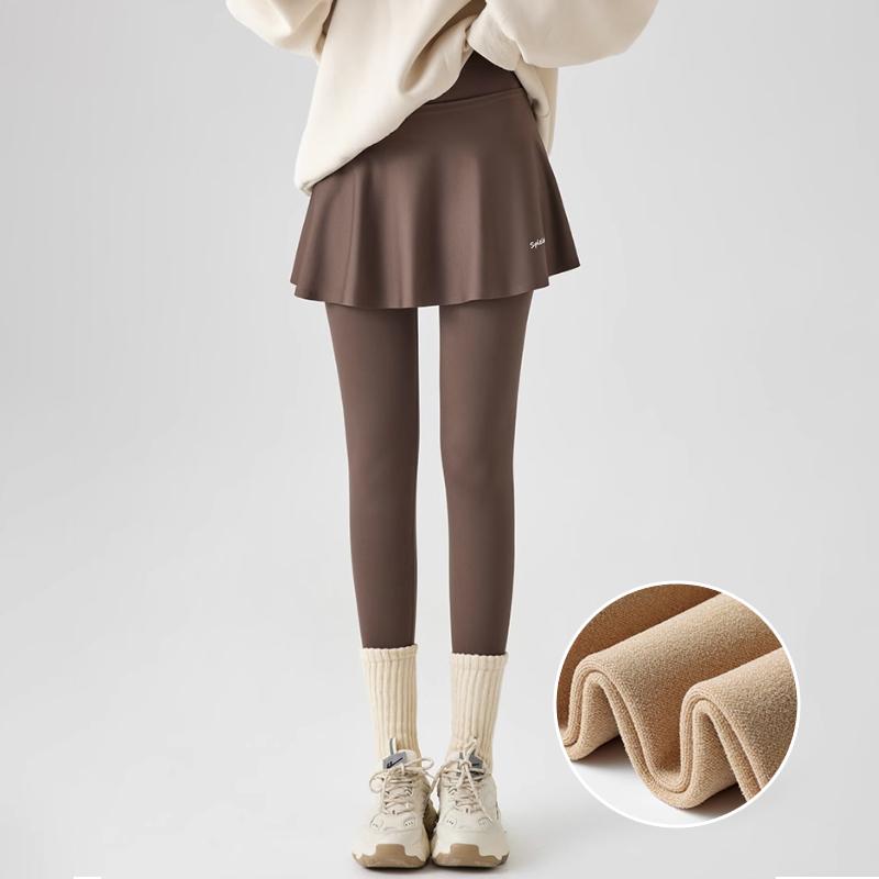 

Флисовые леггинсы, осенне-зимняя юбка-трапеция, теплые искусственные двухсекционные брюки с изображением акулы, женские спортивные бесшовные леггинсы с высокой талией для йоги M кофейный