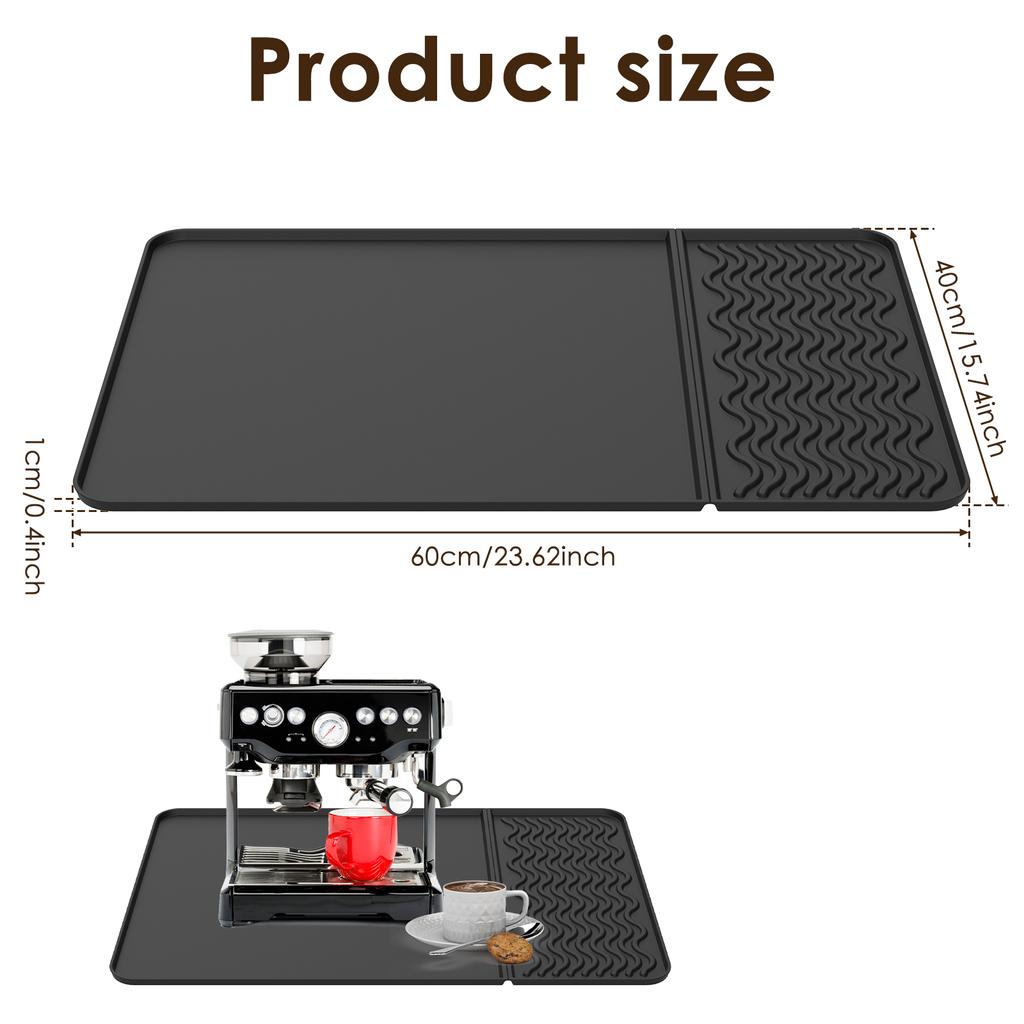 Silicone Coffee Mat Detachable(Optional) Dish Drying Mat for Kitchen Coffee Bar Accessories Fit Under Coffee Maker & Dish Rack