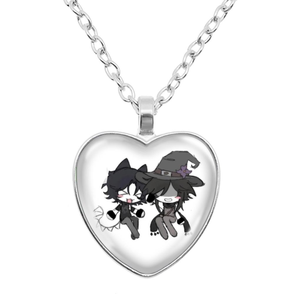 Game Forsaken Azure Anime Azure x Two Time Fanart Funny MeMe Glass Heart Shape Pendant Necklace Jewelry Charm Collect Gift