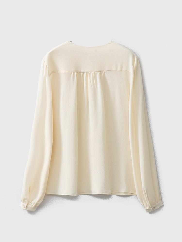 2024 Spring Heavyweight 23 Momme Long-Sleeved Round Neck Top - 100% Mulberry Silk Crepe