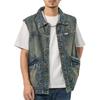 Mens Retro Denim Vest Loose Large Size Sleeveless Casual Work Jacket Vest