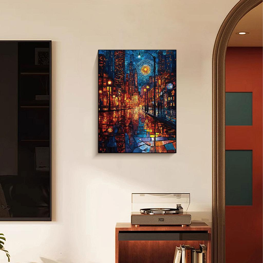 Wooden Jigsaw Puzzle City Night View Unique Animal Shaped Pieces 3 6MM Thick Artistic Urban Street Puzzle for Adults and Teens
