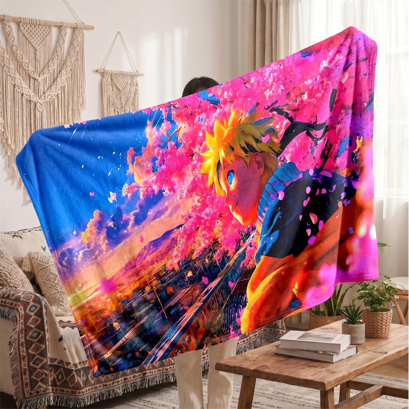 Naruto Uzumaki Printed Flannel Blanket, Skin Friendly Warm Throw for Indoor Couch Bed Daily Use