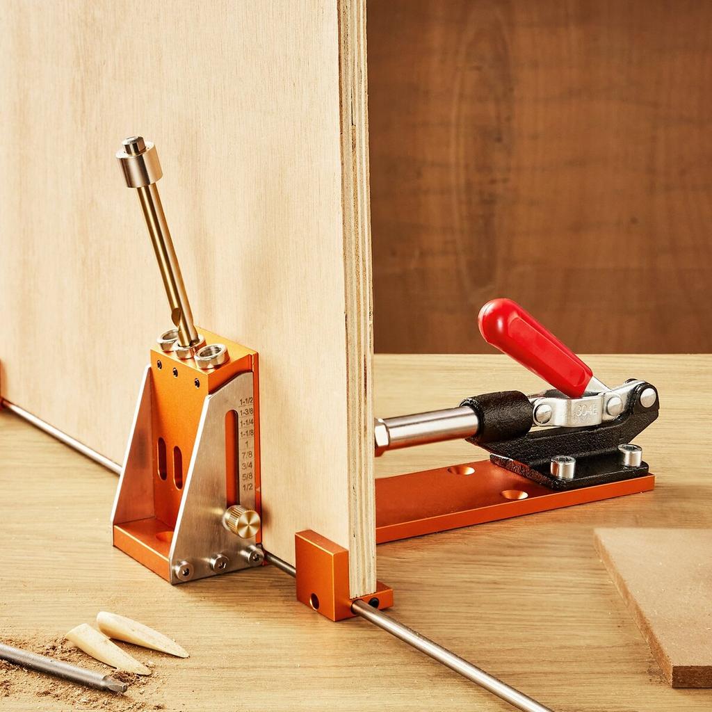 Pocket Hole Jig Kit, 34 Pcs Pocket Hole Jig System with 11" C-clamp, Fixture, Step Drills, Wrenches, Drill Stop Rings, Square Drive Bits, Toolbox, for