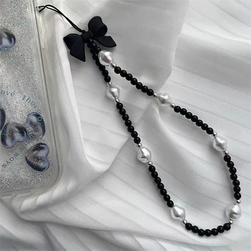 Retro Bowknot Pearl Phone Charm Strap Flower Bead Pendant Bracelet For iPhone Samsung Accessories Hanging Rope For Girl