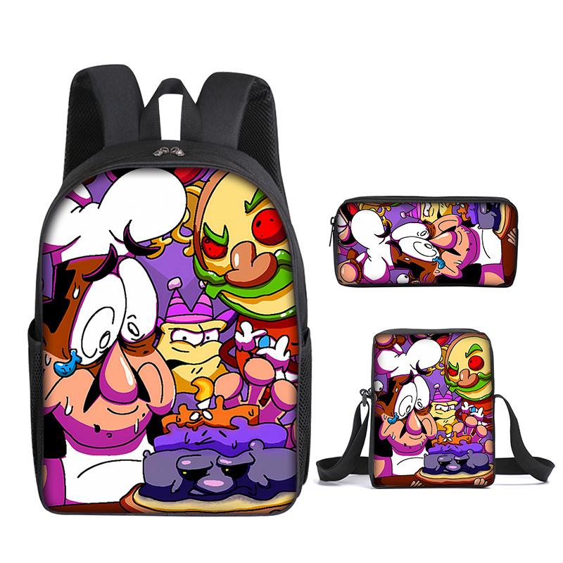 Mode Nouveauté Luxe tour à pizza Impression 3D 3 pièces/Ensemble élève Sacs d'école Sac à dos pour ordinateur portable Sac à dos Sac à bandoulière incliné Trousse à crayons