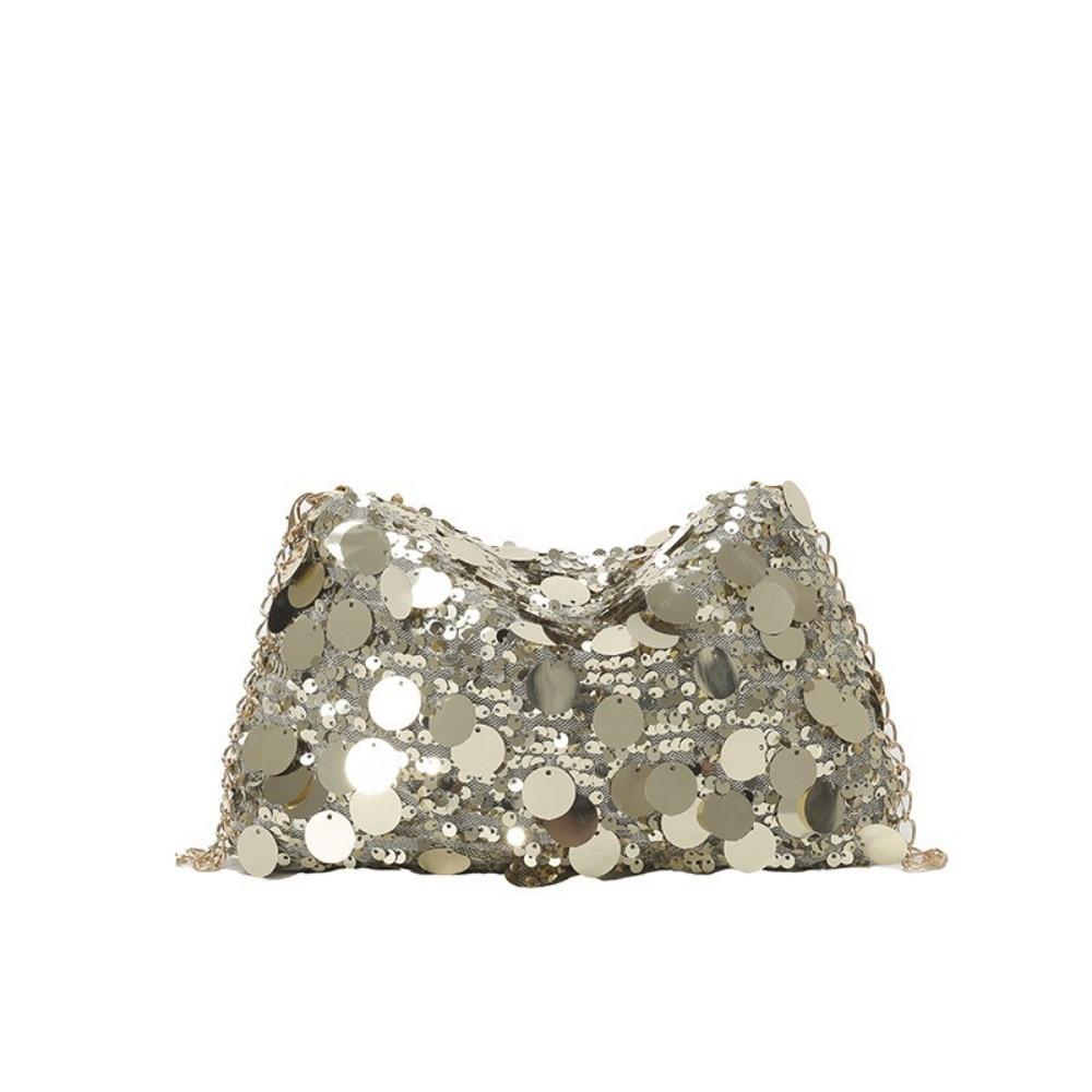 

Casual Sequin Shoulder Bag Lightweight Solid Color Chain Crossbody Bag Large Capacity Female Handbag For Evening Party золотой