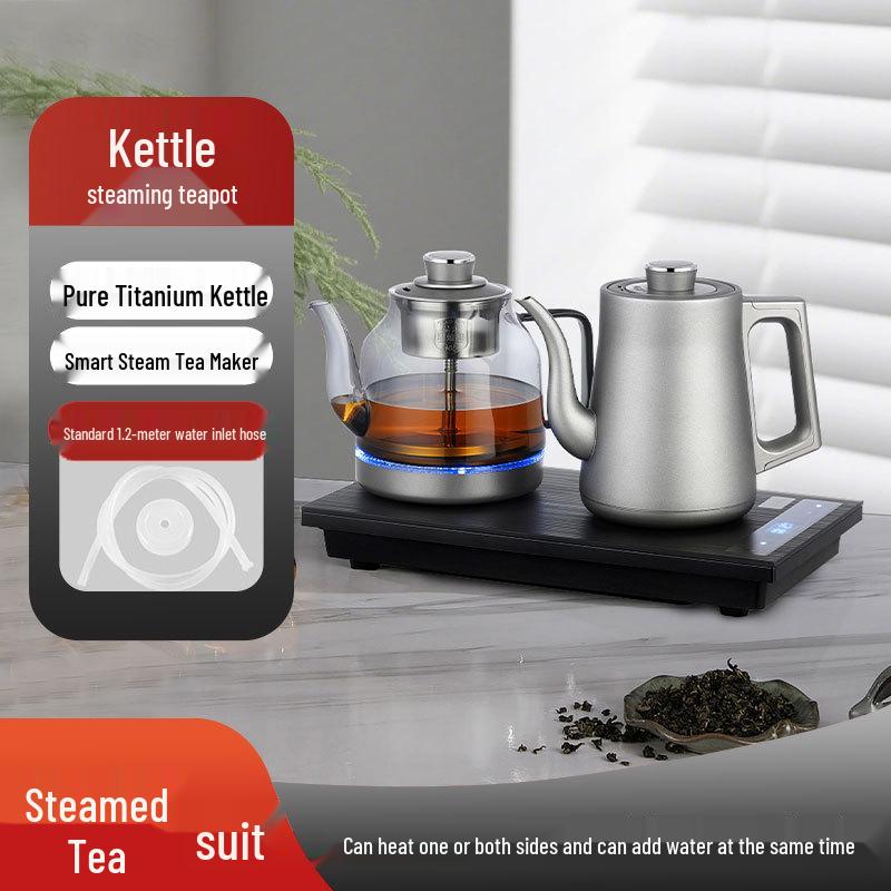 Pure Titanium Automatic Electric Tea Kettle & Double Burner with Smart Water Filling