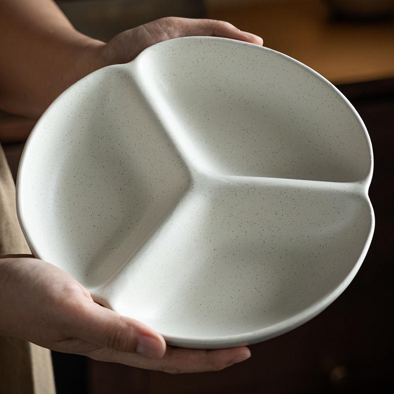 Creative Ceramic Sub-Plate Fat Reduction Quantitative Three-Grid Plate Simple Wind Fruit Plate Breakfast Plate Children'S Household Plate
