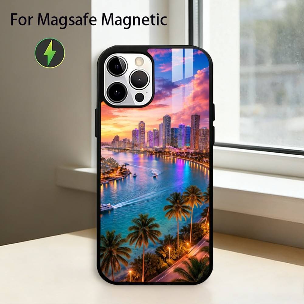 Summer Art M-Miami Florida Phone Case For iPhone17,16,15,14,13,12,11 Plus,Pro Magnetic with Magsafe Wireless Charging