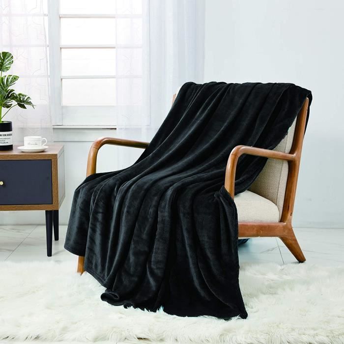 Plaid Couverture Polaire - WAVVE - 130x150cm - Noir - Microfibre - Hypoallergénique