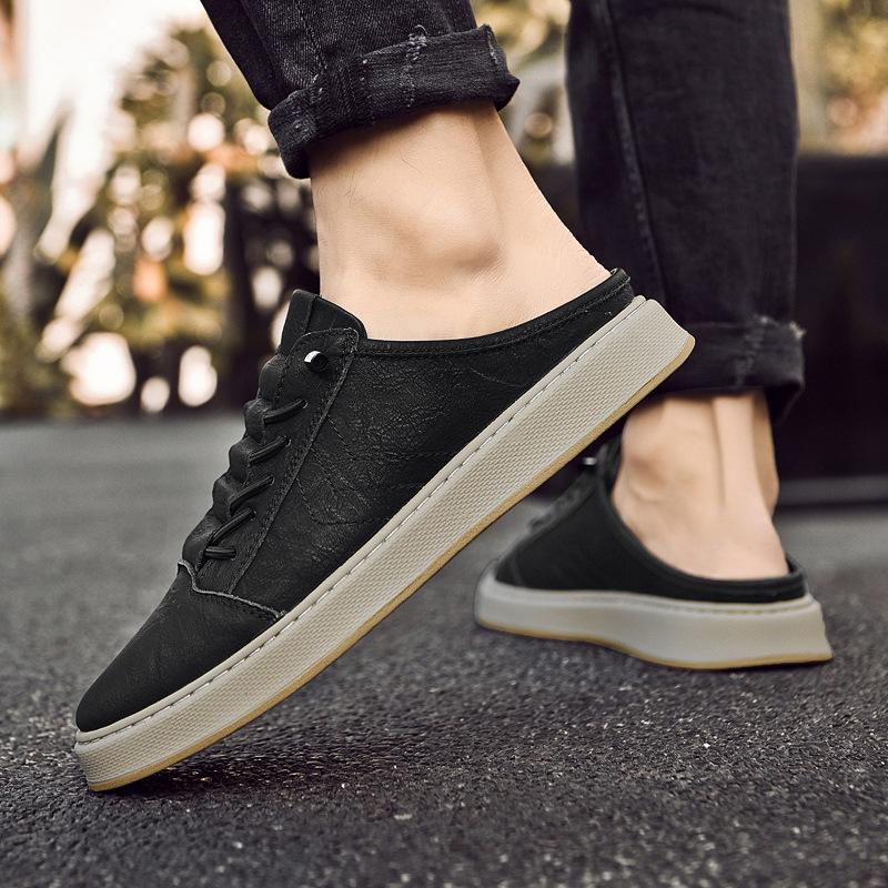 Men's shoes 2025 summer new trend white semi-slip casual shoes men's lazy people are versatile and pedal heel trendy shoes